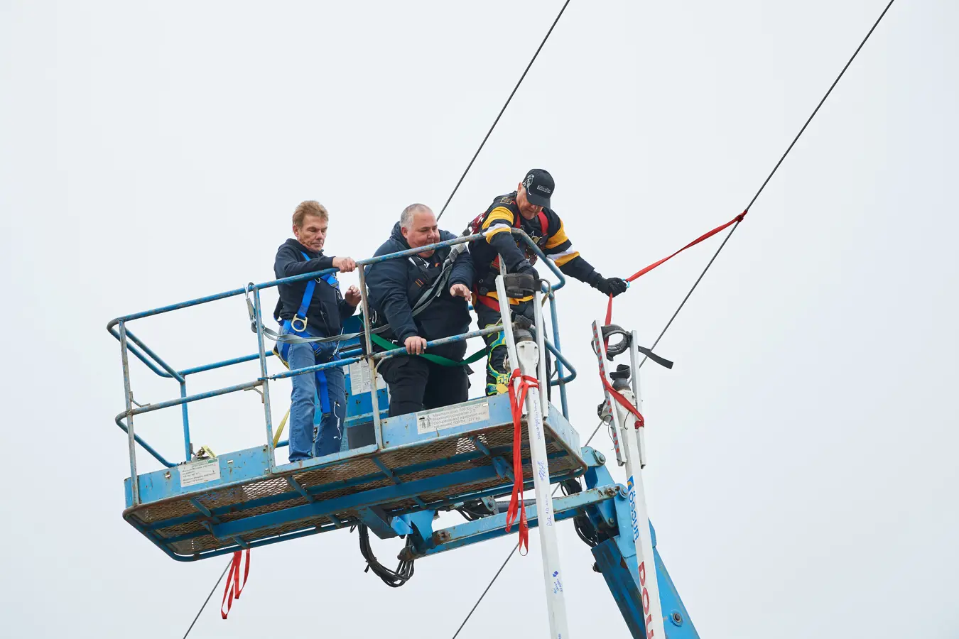 Doug Hunt putting on his stilts