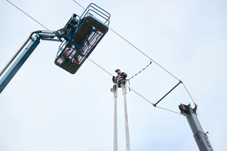 Doug Hunt walking on stilts